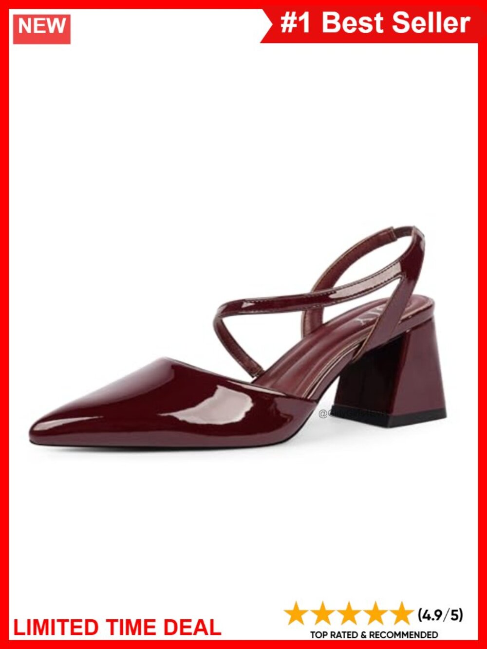 Slingback Chunky Mid Heel Pumps Closed Pointed Toe Faux Leather